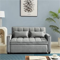 Velvet Convertible Loveseat Sleeper Sofa, Gray