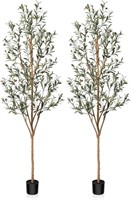 Set of 2 Olive Tree 7FT Tall Faux Silk Plants