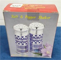 Cobalt Blue Glass and Silver Plated S&P Shakers