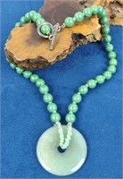 Jadeite Circular Amulet Pendant & Bead Choker