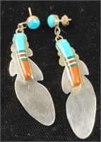 Navajo Sterling Feather Earrings - Signed
