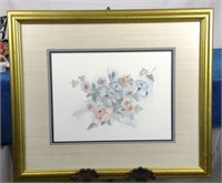 Framed Watercolor Floral Print - Signed "Bertrand"