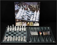 3 in 1 Glass Chess, Checkers or Backgammon Set