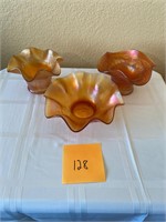 Three carnival glass candy dishes #128
