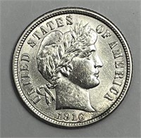 1916 Barber Silver Dime Choice About Uncirculated