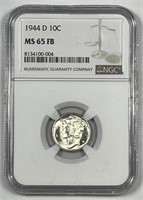 1944-D Mercury Silver Dime Full Bands NGC MS65 FB