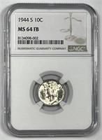 1944-S Mercury Silver Dime Full Bands NGC MS64 FB