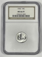 1952 Roosevelt Silver Dime Full Torch NGC MS66 FT