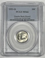 1953-D Roosevelt Silver Dime OMAHA BANK PCGS MS66