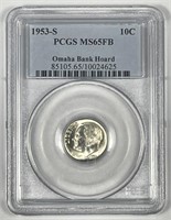 1953-S Roosevelt Dime OMAHA BANK PCGS MS65 FB