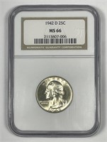 1942-D Washington Silver Quarter NGC MS66