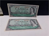2 1954 CANADA 1 DOLLAR NOTES IN SEQUENCE