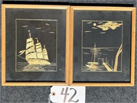 2 Framed 8x10 Ship Copper Art Pieces