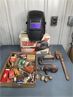 Miscellaneous Lot of auto parts, pipe wrench,