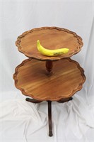 Vtg. Two-Tiered Pie Crust Accent Table