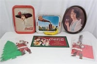 6 Vtg. Coca-Cola Tin Trays, Sign & Centerpieces