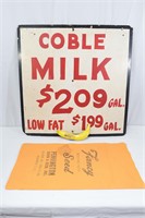 Vintage "Coble Milk" Sign & "Fancy Seed" Sack