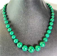 18" Sterling Malachite Graduated Beaded Necklace