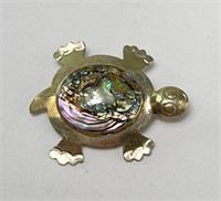 Vintage Alpaca Mexico Abolone Turtle Pin/Brooch 5G
