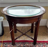 ROUND TOP LAMP TABLE W/ GLASS INSERT