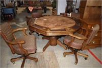 Poker/Dining Table & Four Rolling Chairs