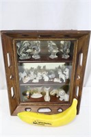 Vtg. Curio Cabinet W/20+ Mini-Porcelain Animals
