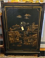 BLACK LACQUERED ORIENTAL CABINET