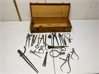Antique Tools Lot with Wooden Tool Box