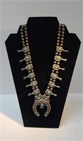 Vintage Silver & Turquoise Squash Blossom Necklace