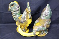 Pair Royal Haeger Porcelain Roosters