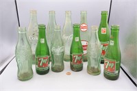 11 Vtg. Coca-Cola, 7-UP & Dr. Pepper Glass Bottles