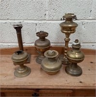 Collection of Brass Oil Lamp Bases etc (6)