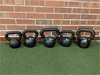 Five Kettleballs Weights from 5-25#