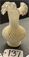10-1/2" Milk Glass Crinkle Top Hobnail Vase
