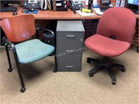 3 Drawer Metal File Cabinet & Chairs