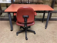 Desk & Maroon Office Chair