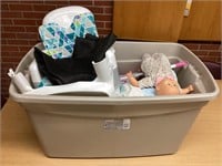 Tote of Dolls, Clothing, and Toys