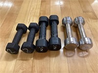 Two Pair of 2# & One 3# Dumbbell Sets