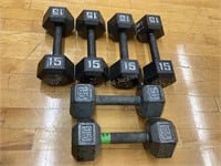 3 Pairs of 15# Dumbbells
