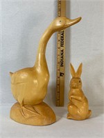 Wood Carved Rabbit And Goose