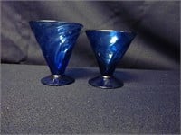 TWO VINTAGE BLUE SUNDAE GLASSES