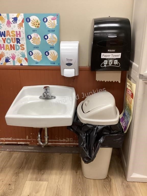 Sink, Dispenser & Trash Can