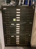 Metal Green Drawing Cabinet in 3 Sections