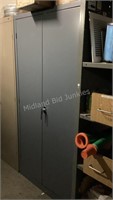 Grey Metal Two Door Cabinet & Contents