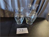 2 Clear Glass Vases, 8" & 10"