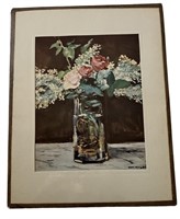 Ltd Edition Vntg 1954 Signed White Lilacs & Roses+