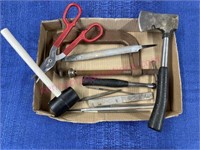 Tools Lot: Big clamp, files, Snips, Hatchet