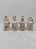 Vtg. Set of 4 Vanity Jars Pink w/ Flowers