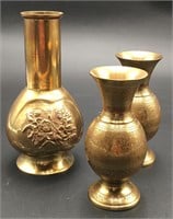 3 Brass Decorative Vases