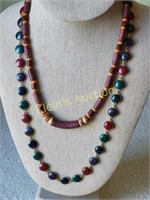 2 pair estate necklaces goldtone enameled & bead